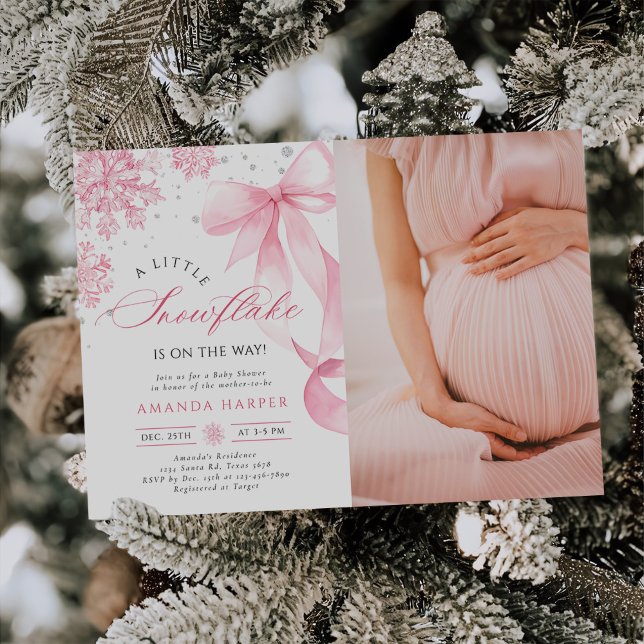 Invitation Baby shower des flocons de neige de Bow Rose Winte (Créateur téléchargé)