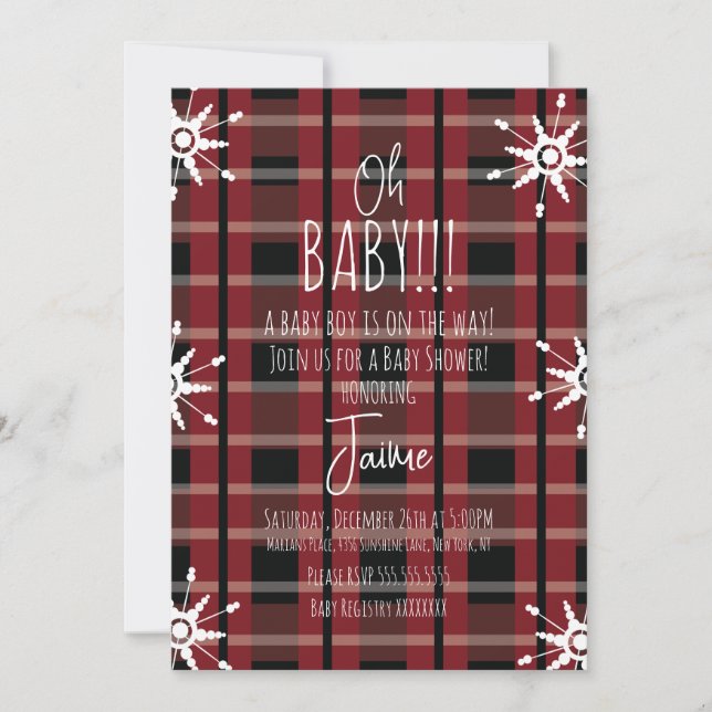 Invitation Baby shower des flocons de neige de Noël (Devant)