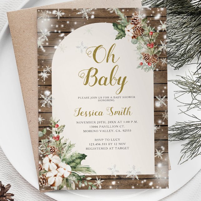 Invitation Baby shower des flocons de neige de Noël Wood Oh B (Créateur téléchargé)
