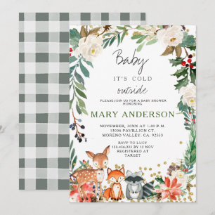Invitation Baby shower des forêts d'hiver d'animaux