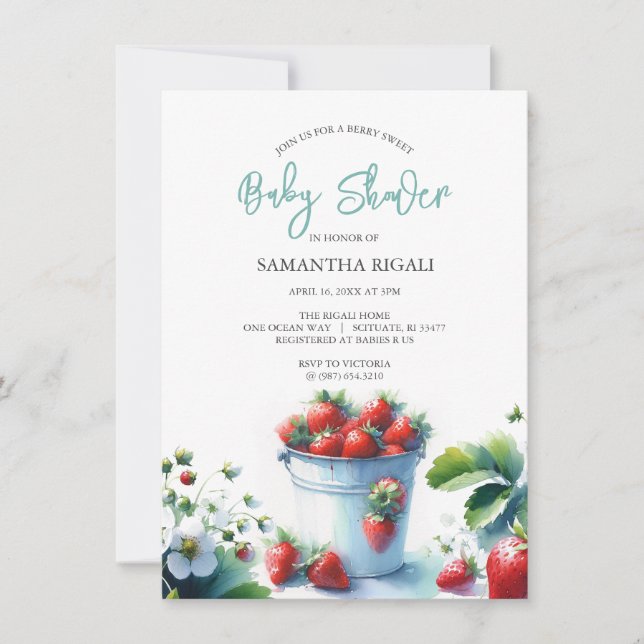 Invitation Baby shower des fraises d'été (Devant)