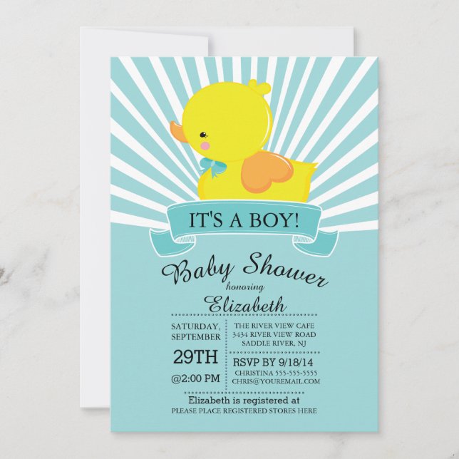 Invitation Baby shower des garçons de canard en ca (Devant)