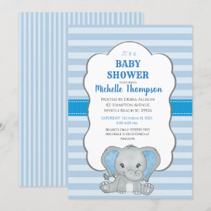 Invitation Baby shower des garçons Eléphant Bleu