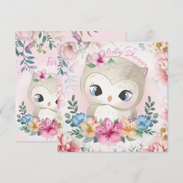 Invitation Baby shower des hiboux (Devant / Derrière)