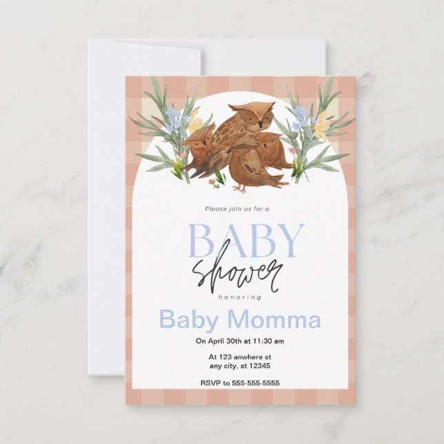 Invitation Baby shower des hiboux (Devant)