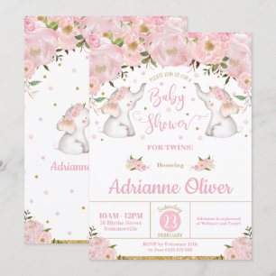 Invitation Baby shower des jeunes filles jumelées aux éléphan