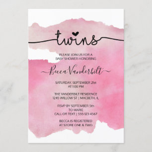 Invitation Baby shower des jumeaux couleur rose