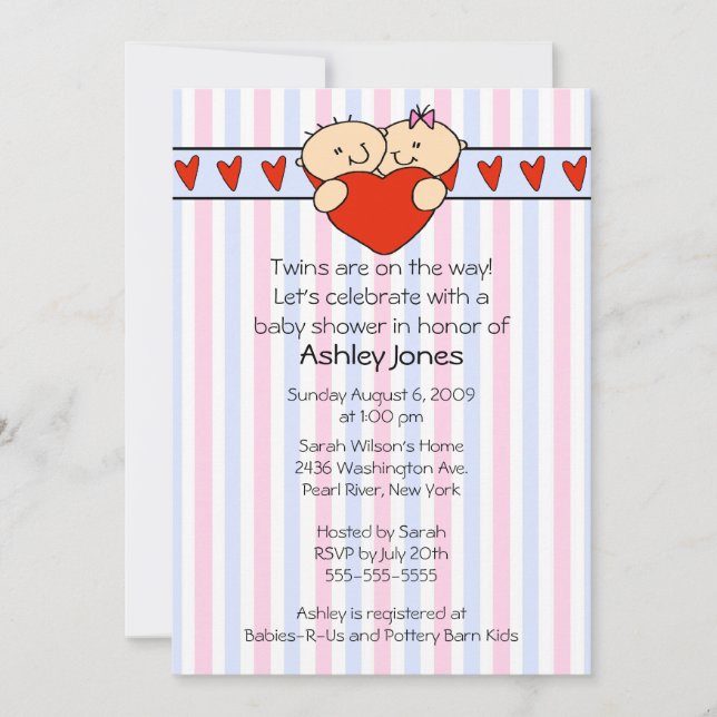 Invitation Baby shower des jumeaux de Pékin (Devant)