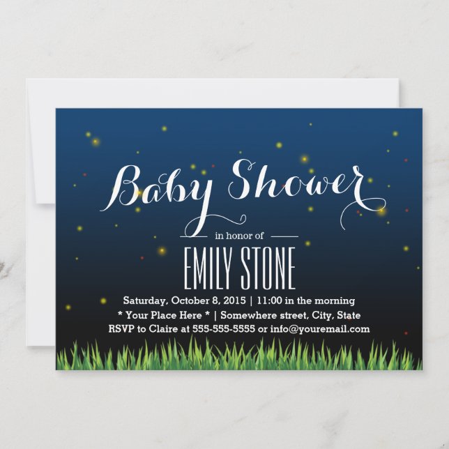 Invitation Baby shower des lucioles d'été (Devant)