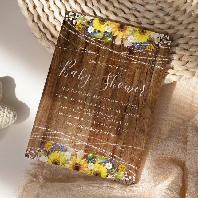 Invitation Baby shower des lumières à chaîne de tournesol rus (Créateur téléchargé)