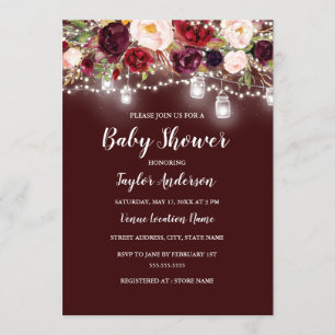 Invitation Baby shower des lumières florales de Bourgogne