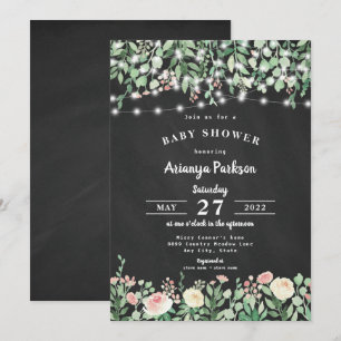 Invitation Baby shower des lumières florales du tableau noir