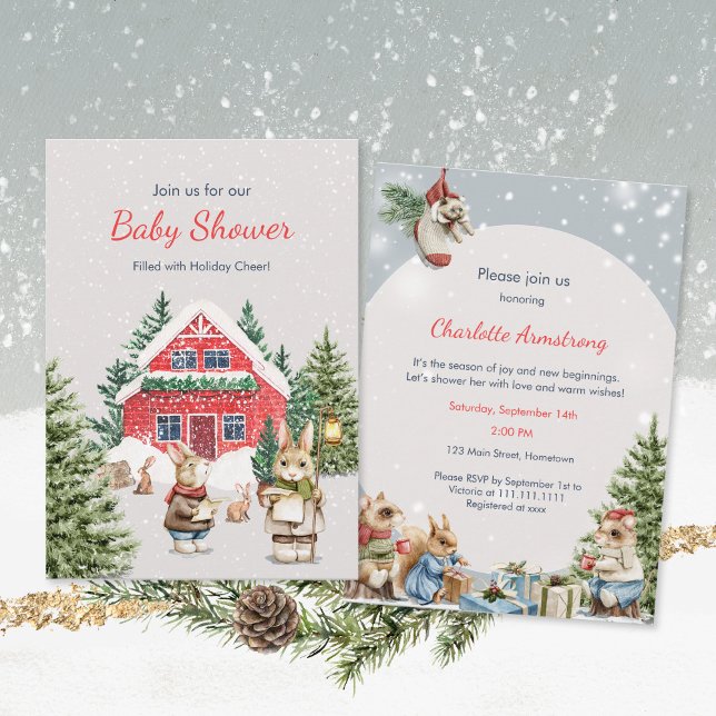 Invitation Baby shower des Merveilles hivernales de Mice Snow (Cute Animals Snowy Winter Wonderland Baby Shower Invitation ©Susanne Sachers - Sunny Mind Design 🌞)