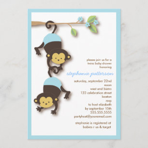 Invitation Baby shower des Monkey Twin Boys