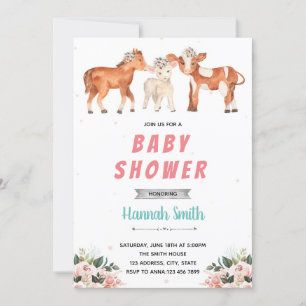 Invitation baby shower des moutons de la vache de ferme