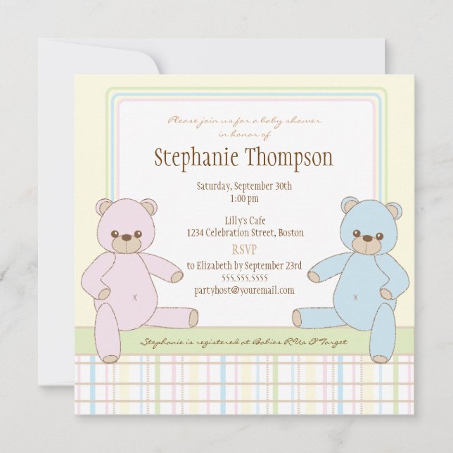 Invitation Baby shower des Nounours surprises (Devant)