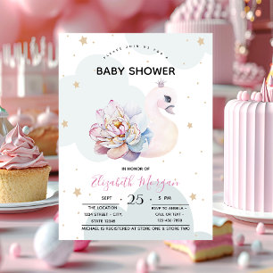 Invitation Baby shower des nuages de fleurs de cygne mûr
