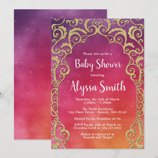 Invitation Baby shower des nuits arabes (Devant / Derrière)