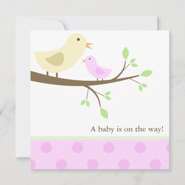 Invitation Baby shower des oiseaux jaunes et roses (Devant)