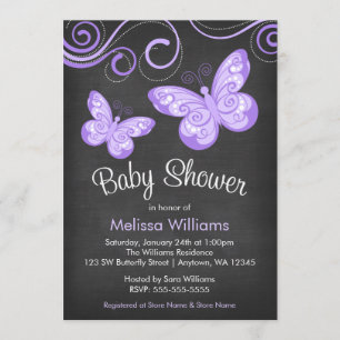 Invitation Baby shower des percées de papillon mauve en table