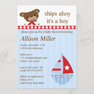 Invitation Baby shower des petits bateaux Ahoy Sailboat Boy