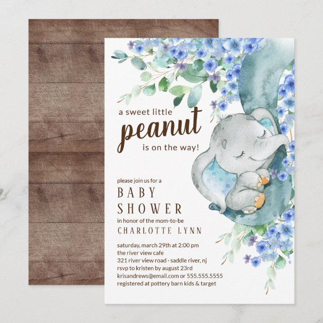Invitation Baby shower des petits éléphants d'arachide (Devant / Derrière)