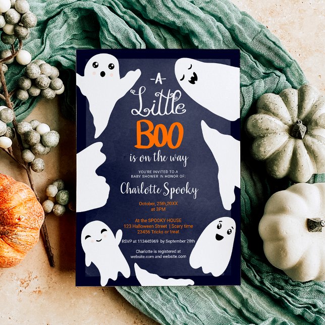 Invitation Baby shower des petits fantômes de l'Halloween ble (Blue Halloween little boo ghosts baby shower Invitation)