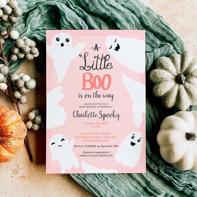Invitation Baby shower des petits fantômes d'Halloween rose (Pink Halloween little boo ghosts baby shower Invitation)
