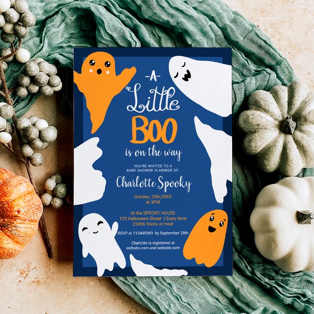Invitation Baby shower des petits fantômes orange d'Halloween (Halloween little boo orange ghosts baby shower invitation)