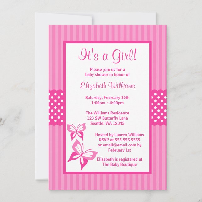 Invitation Baby shower des pointes et des rayures de papillon (Devant)