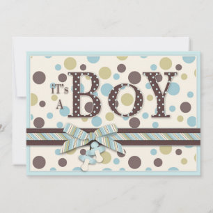 Invitation Baby shower des points Brown de la cage bleue