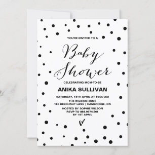 Invitation Baby shower des points Confetti noir et blanc