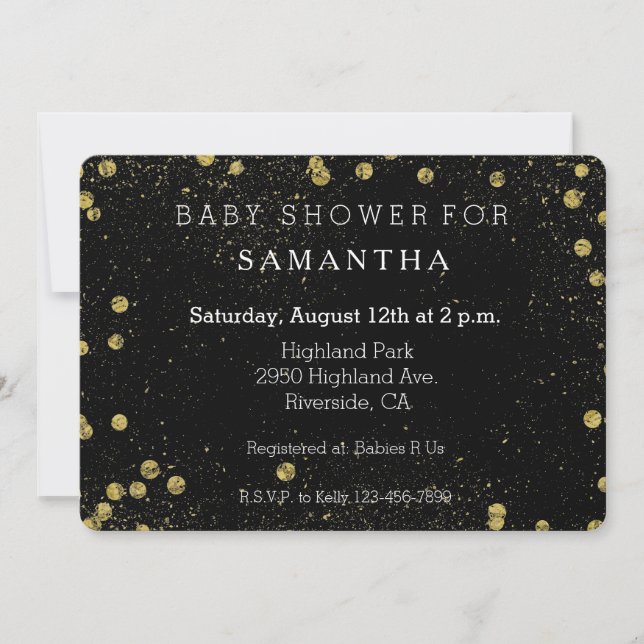 Invitation baby shower des points de confetti Gold Black Glit (Devant)