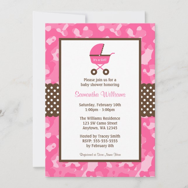 Invitation Baby shower des points de transport Brown Camo Pin (Devant)