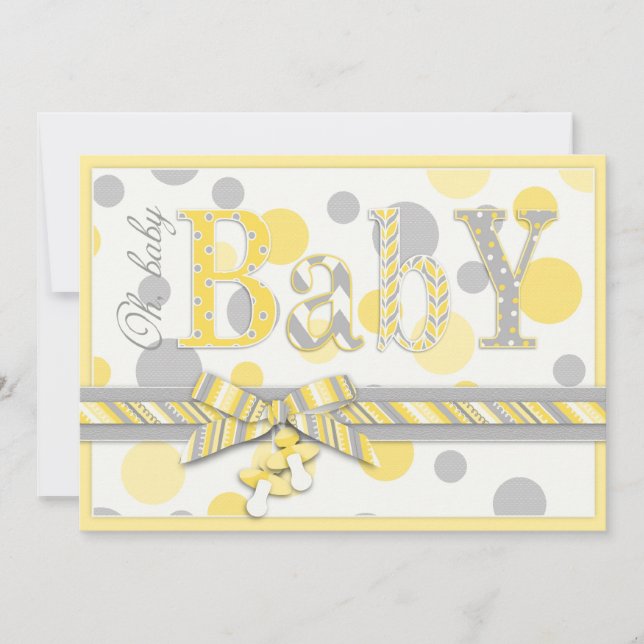 Invitation Baby shower des points gris jaunes de bébé (Devant)