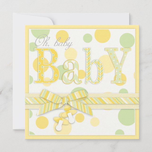 Invitation Baby shower des points jaunes de la menthe (Devant)