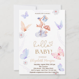 Invitation Baby shower des points papillon de la cigogne d'aq
