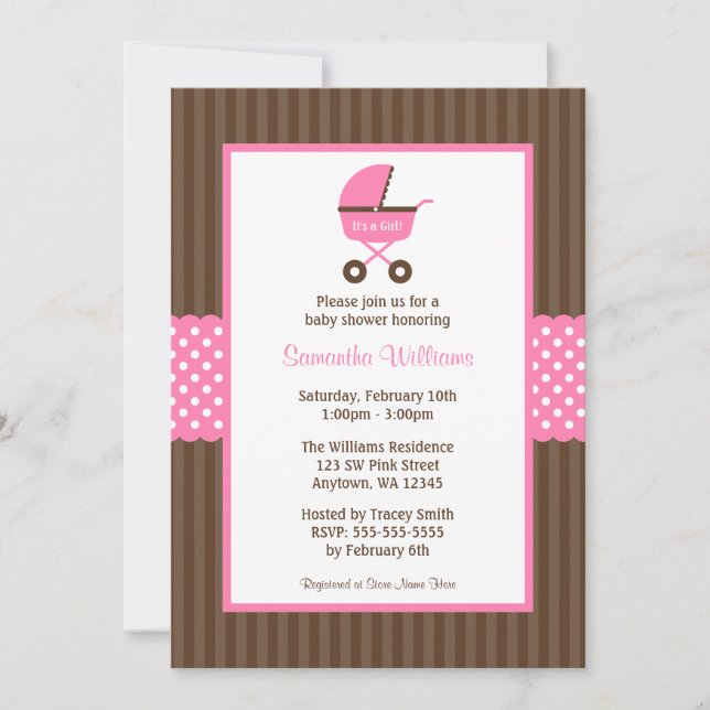 Invitation Baby shower des points triés de transport Brown ro (Devant)