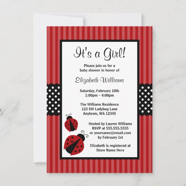 Invitation Baby shower des points triés rouge et noir de Lady (Devant)