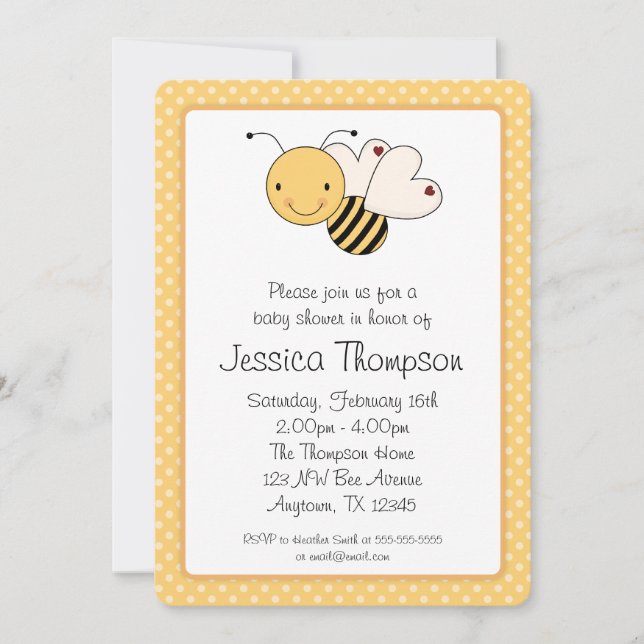 Invitation Baby shower des Pois d'abeilles à bosses (Devant)
