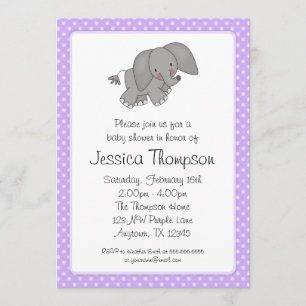Invitation Baby shower des Pois d'éléphant violet