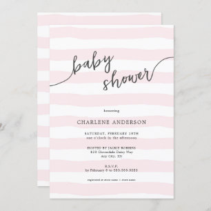 Invitation Baby shower des rayures roses tombées