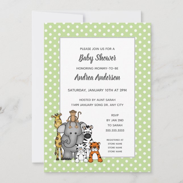 Invitation baby shower des sexes neutre pour les animaux de l (Devant)