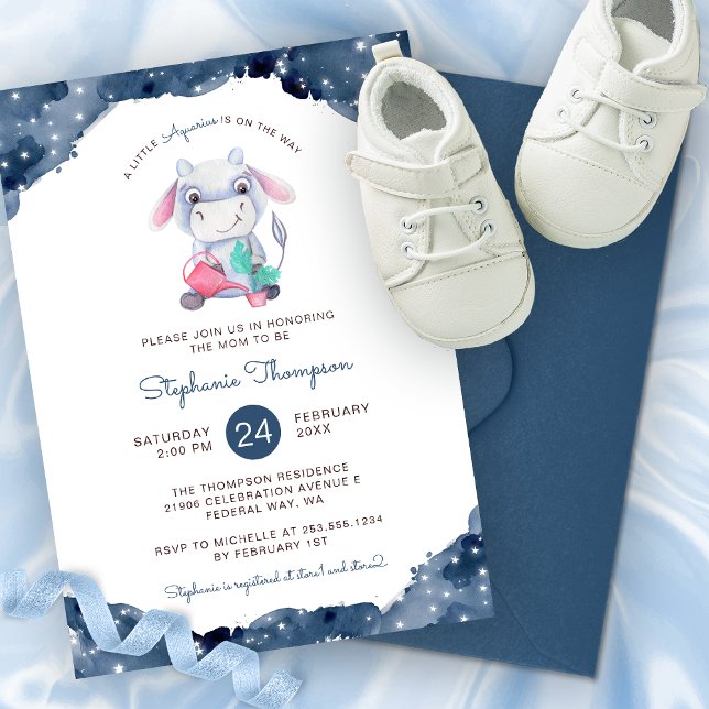 Invitation Baby shower des signes astrologiques céleste Aquar (Celestial Aquarius Astrology Sign Baby Shower Invitation)