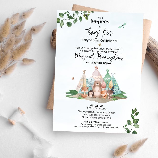 Invitation Baby shower des tipis et des orteils minuscules In (Teepees & Tiny Toes Baby Shower Woodland Animal Invitation)