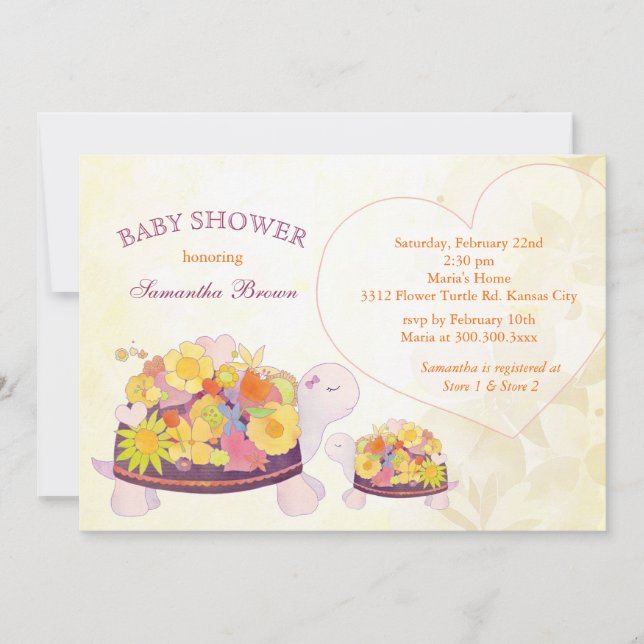 Invitation Baby shower des tortues à fleurs printanières (Devant)