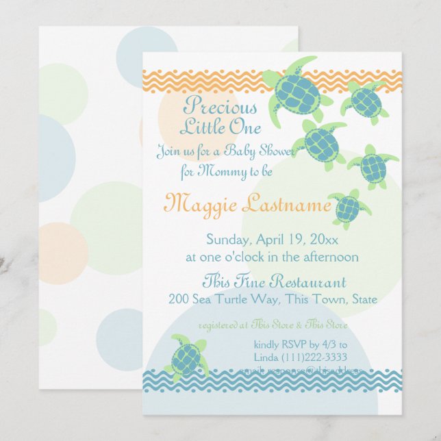 Invitation Baby shower des tortues marines (Devant / Derrière)