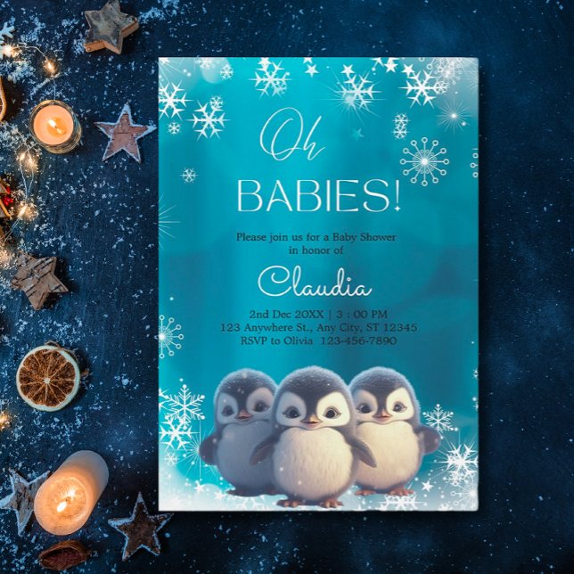 Invitation Baby shower des Triplets de neige hivernale de pin (Créateur téléchargé)