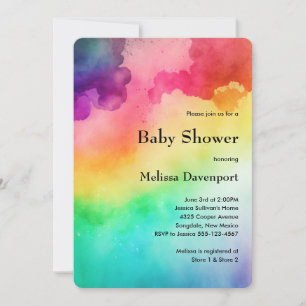 Invitation Baby Shower Design Abstrait Couleurs de l'Arc-en-C