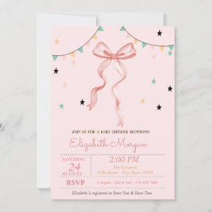 Invitation Baby shower Dessin à la main Stars de Bow rose
